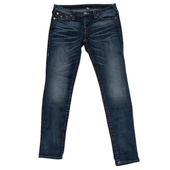 True Religion Skinny Jeans Women's Sz 32 Dark Wash Y2K Style Flap Back Pockets - Picture 1 of 13